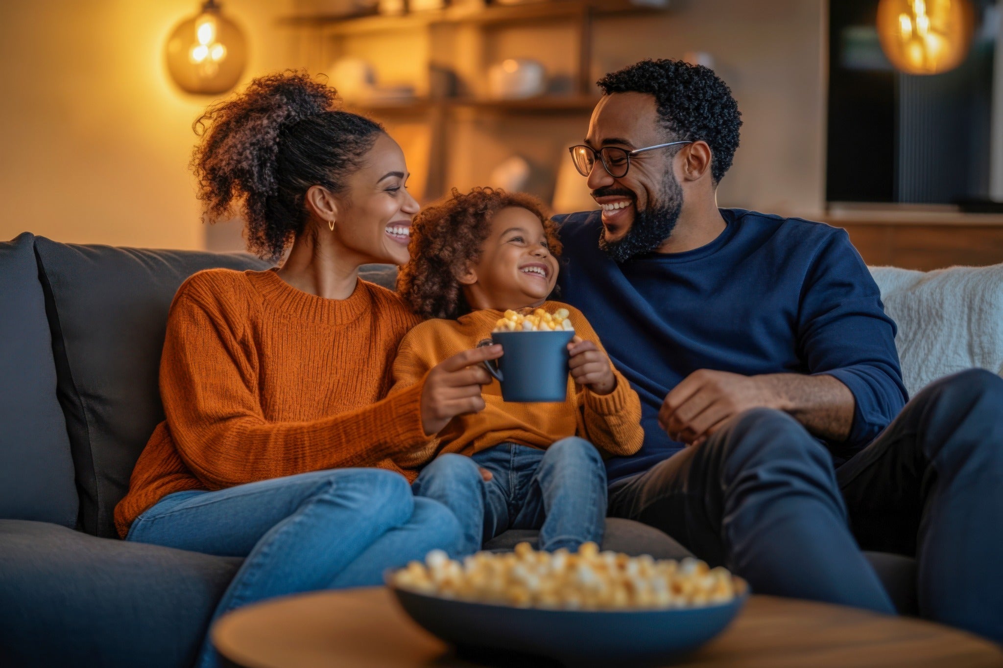 Family relaxing safely at home