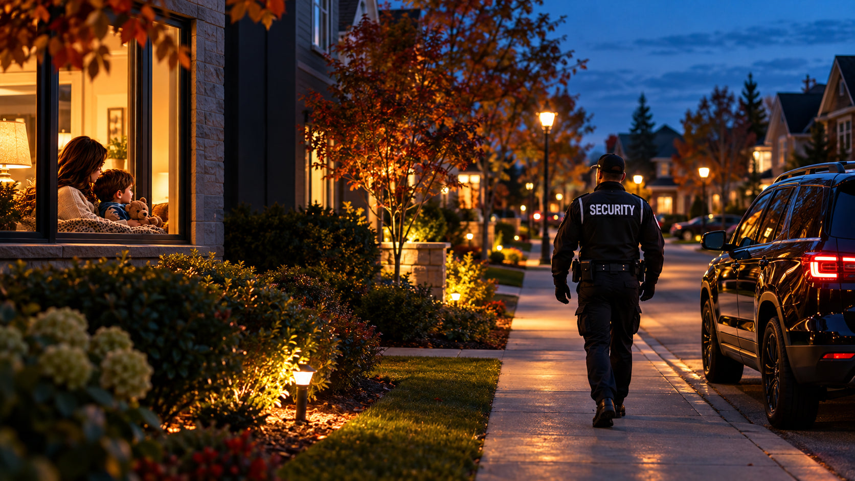 NeighbourGuard patrol vehicle in a GTA neighbourhood